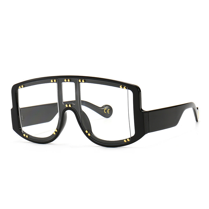 Large-frame Mask-shaped Wide-leg Rivet Inlaid Sunglasses