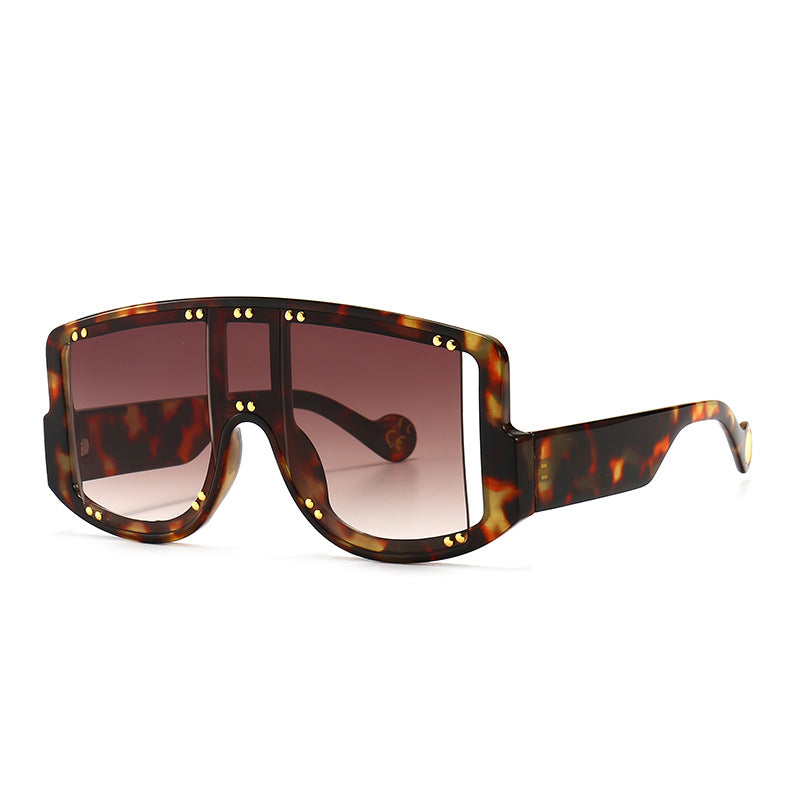 Large-frame Mask-shaped Wide-leg Rivet Inlaid Sunglasses