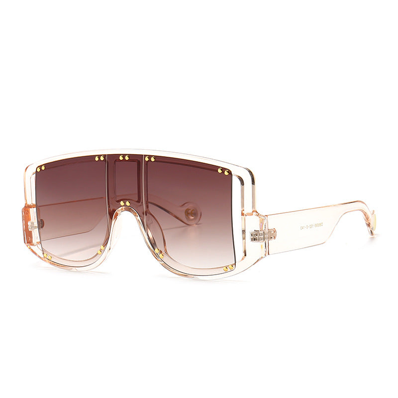 Large-frame Mask-shaped Wide-leg Rivet Inlaid Sunglasses
