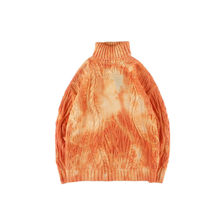 Unisex tie dye gradient turtleneck warm sweater