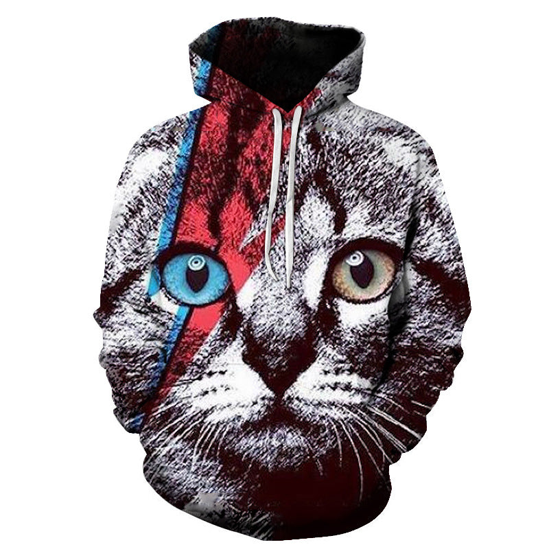 Cute Cat Digital Print Hooded Couple Sweatshirt