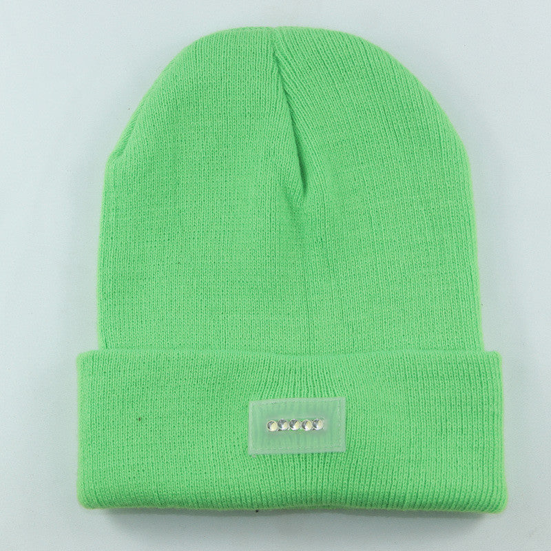 LED Headlamp Glowing Knit Warm Hat With A Flashlight For Camping Night Climbing