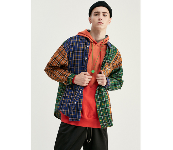 Plaid printed men's loose shirt