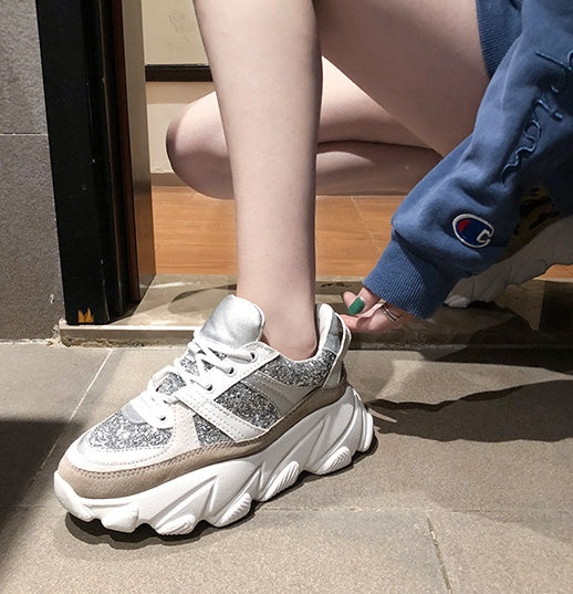 Thick-soled Trendy Shoes Platform Shoes Shiny Rhinestone Old Shoes