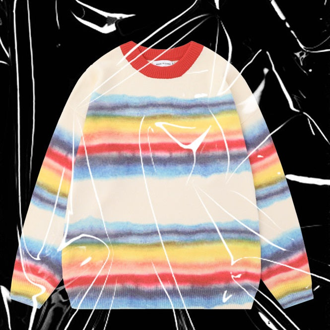 American Fashion Brand Contrast Color Striped Soft Rainbow Sweater For Men