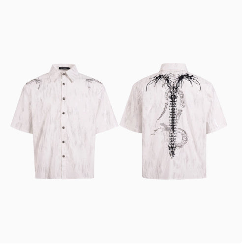 Spine Snake-shaped Shoulder Pad White Shirt Men's Beaded Gold-plated Short Sleeve