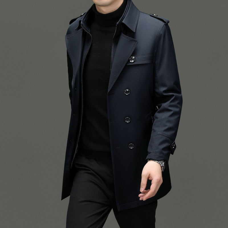 Men's Duster Mid-length Detachable Liner coat With Cotton Belt