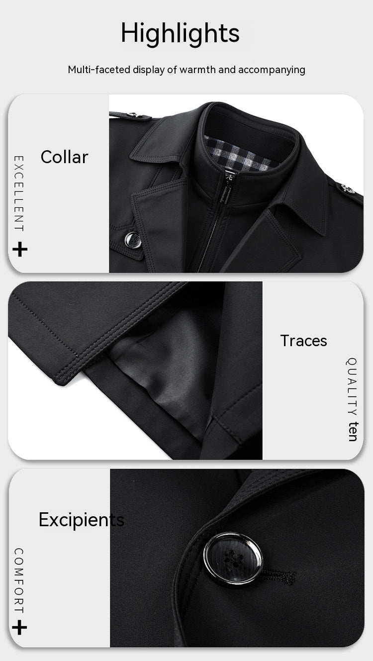 Men's Duster Mid-length Detachable Liner coat With Cotton Belt