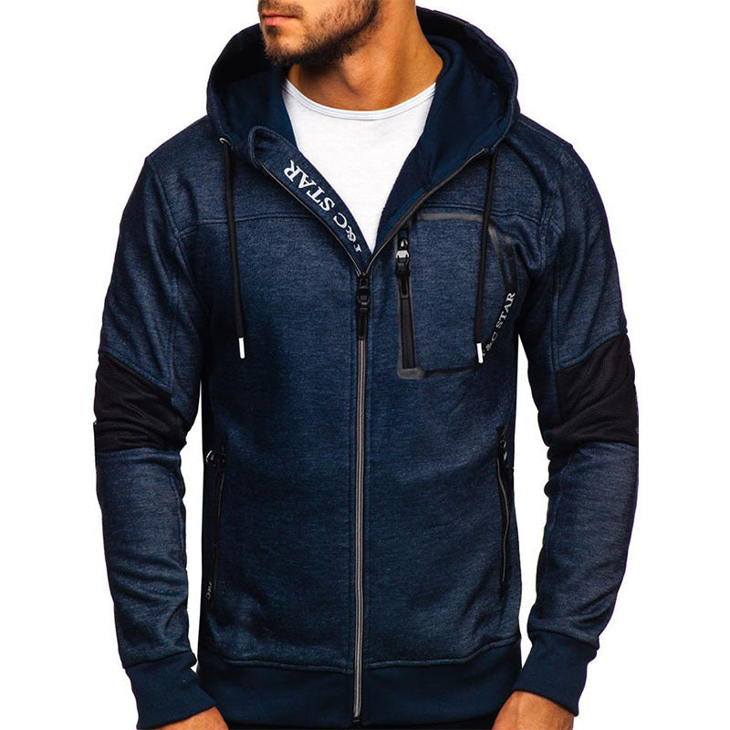Men's Hooded Stitching Sweater  Cardigan Jacket