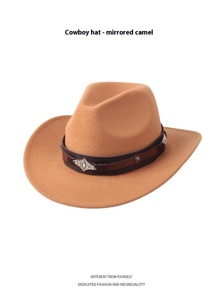 European And American Style Woolen Cowboy Hat Men's Lady Couple Ethnic Style Curling