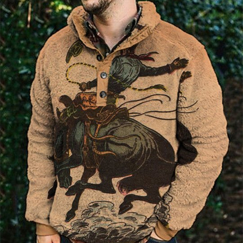 Autumn And Winter Casual Button Pocket Flannel Plush Men's Sweater