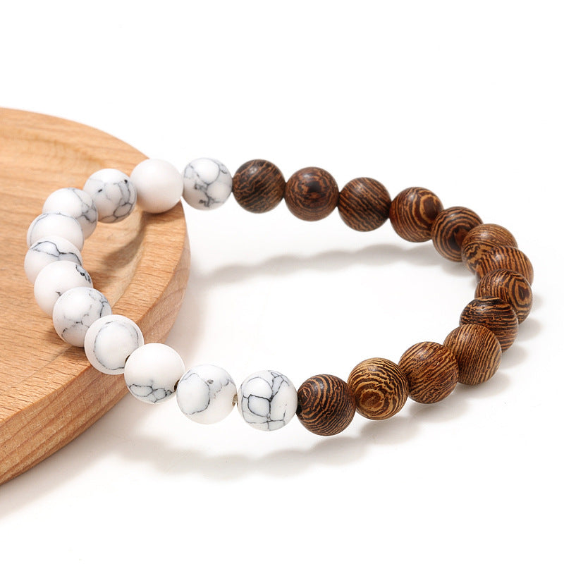 Natural Wood Bead Bracelet For Men Black And White