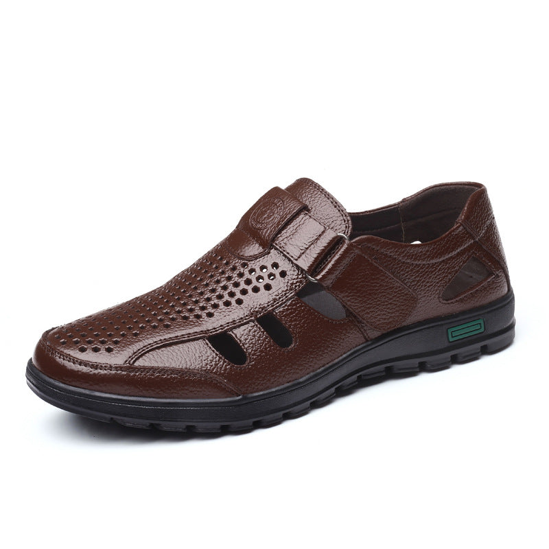 Men's leather hollow breathable sandals