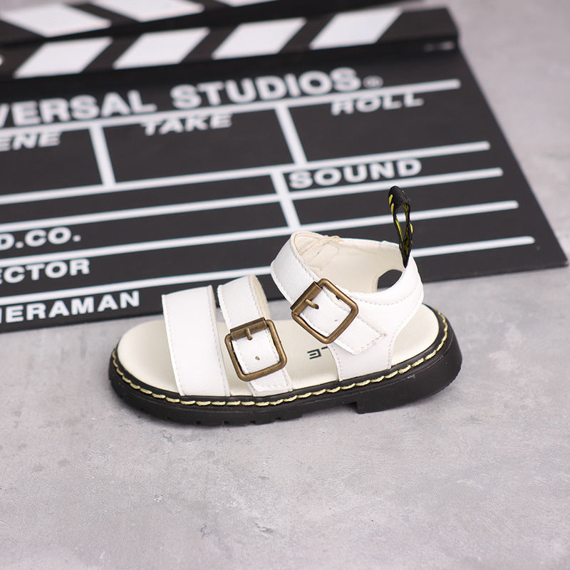 Children's Velcro Soft Soled Sandals With Metal Buttons