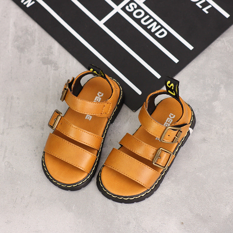 Children's Velcro Soft Soled Sandals With Metal Buttons
