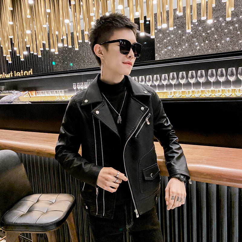 Leather Double Zipper Lapel Jacket