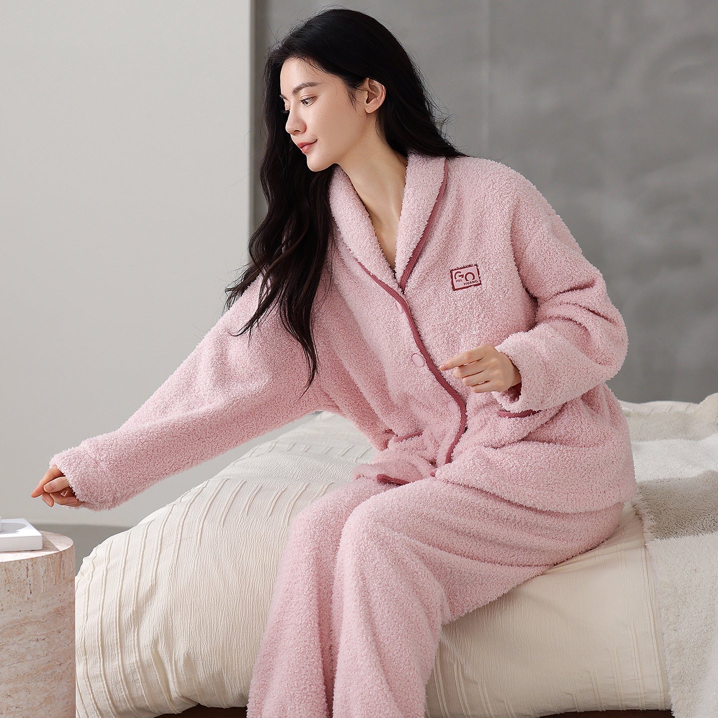 Flannel Thick Warm Long Sleeves Coral Fleece Couple Pajamas Suit