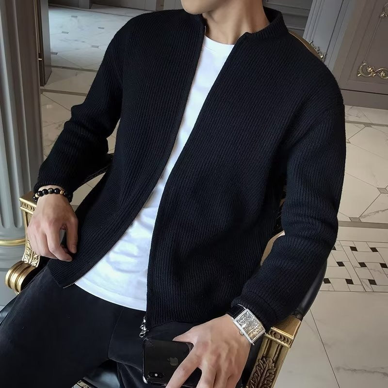 Fall Winter Men Solid Color Knitted Cardigan Sweater Coat