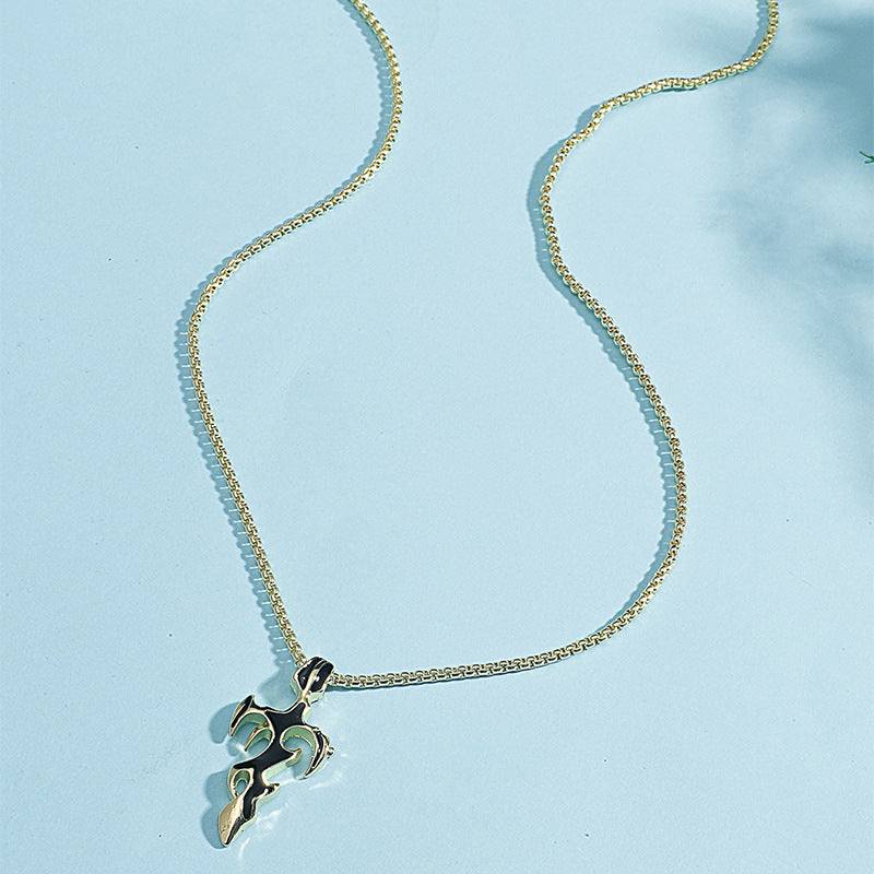 Drop Oil Cross Flame Fashionable Necklace Men