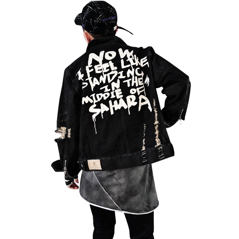letter printed Graffiti font black blue men and women jacket