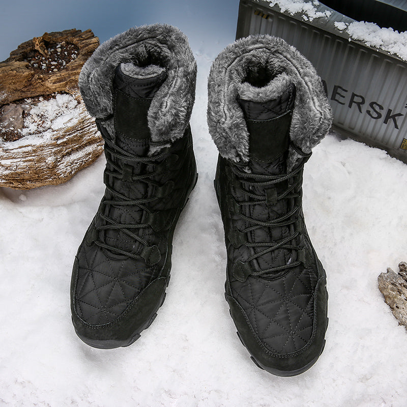 Winter Warm Fur Plush Suede Leather & Waterproof Fabric Ankle Snow Boots