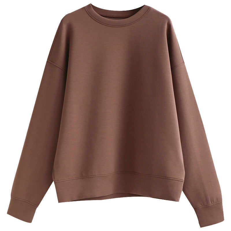 Drop Shoulder Round Neck Cotton Brown Sweatshirt