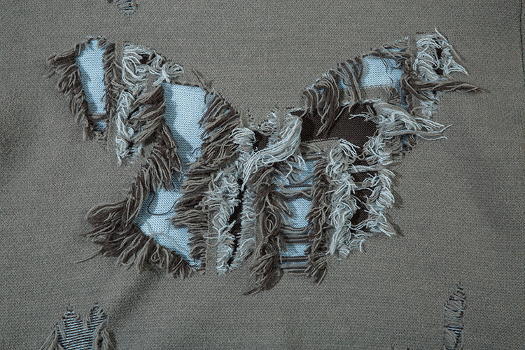 Butterfly Color Matching Hole With Cat Whisker Round Neck Sweater