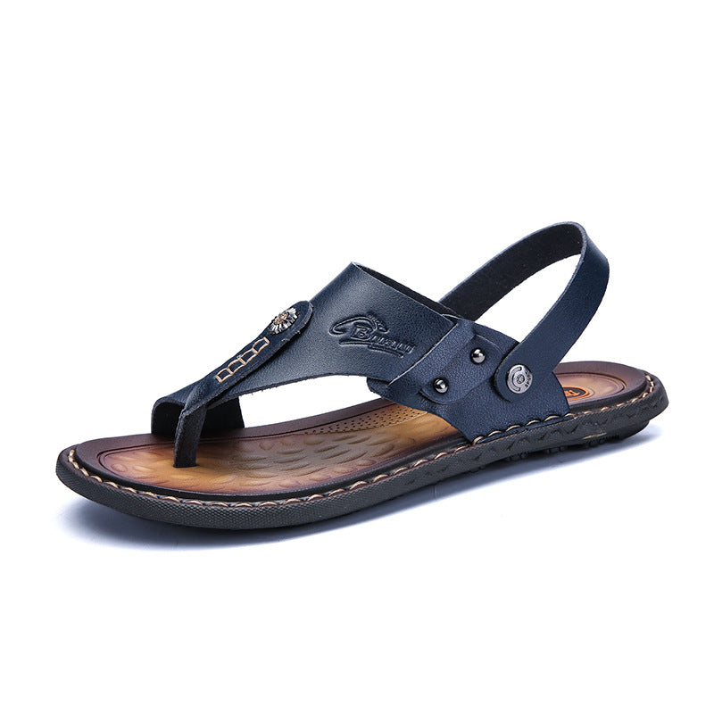 Men's two-toed leather plus-size sandals