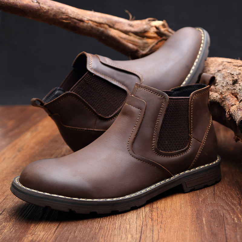 Leather Casual Mid-gang Crazy Horse Cowhide Round Head Doc Martens Boots