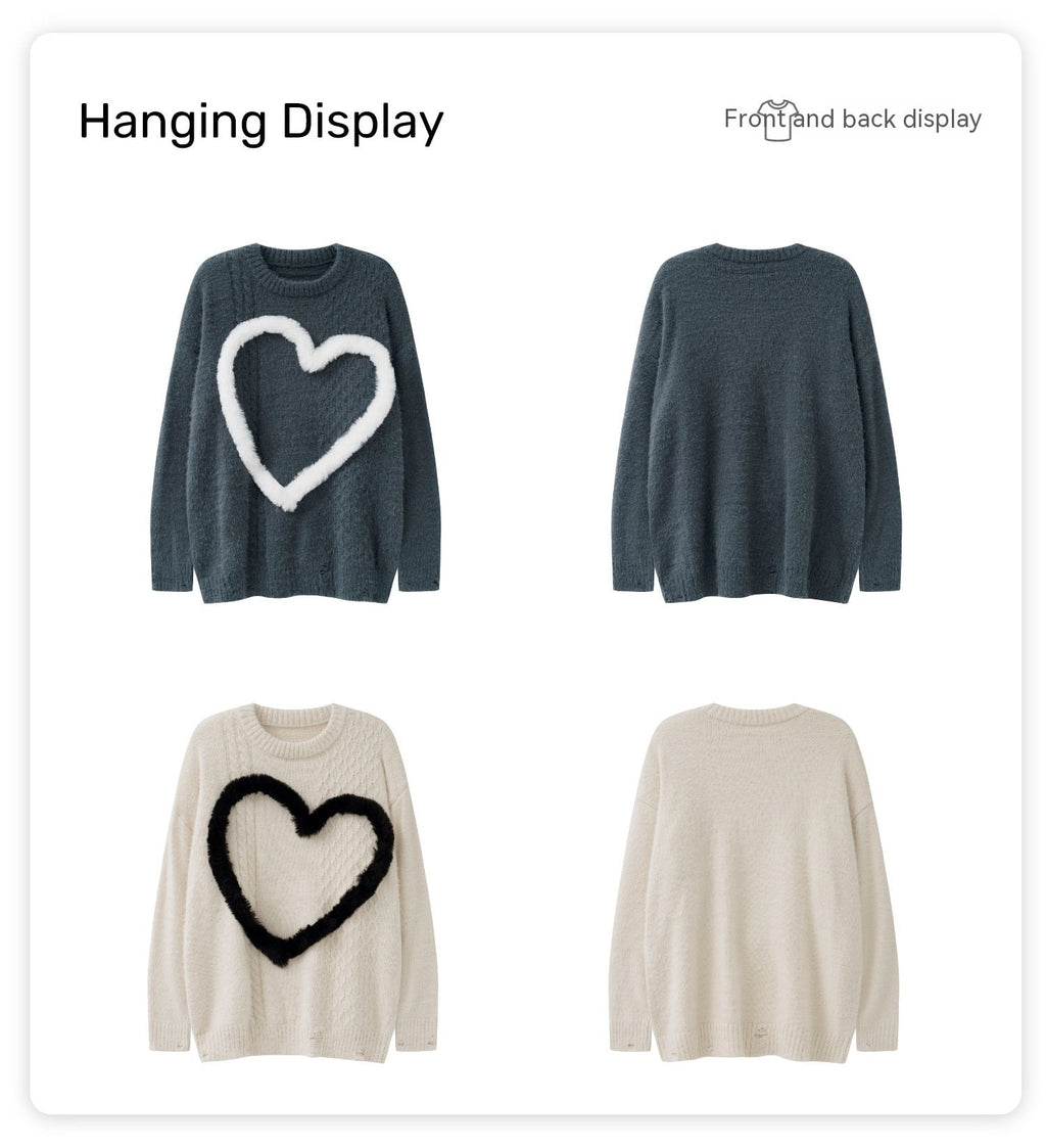 Simple Contrast Color Three-dimensional Velvet Love Sweater