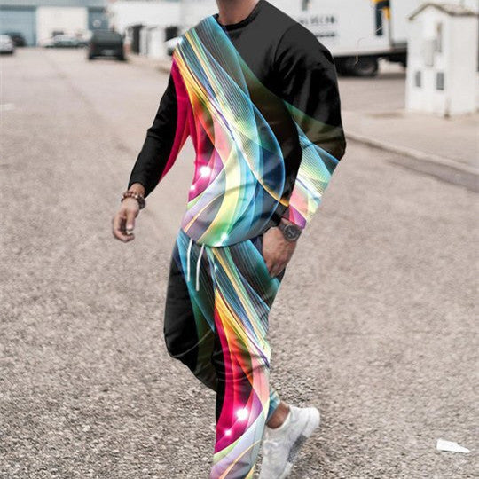 3d Digital Printing Crew Neck Sweater Sports Trousers Suit