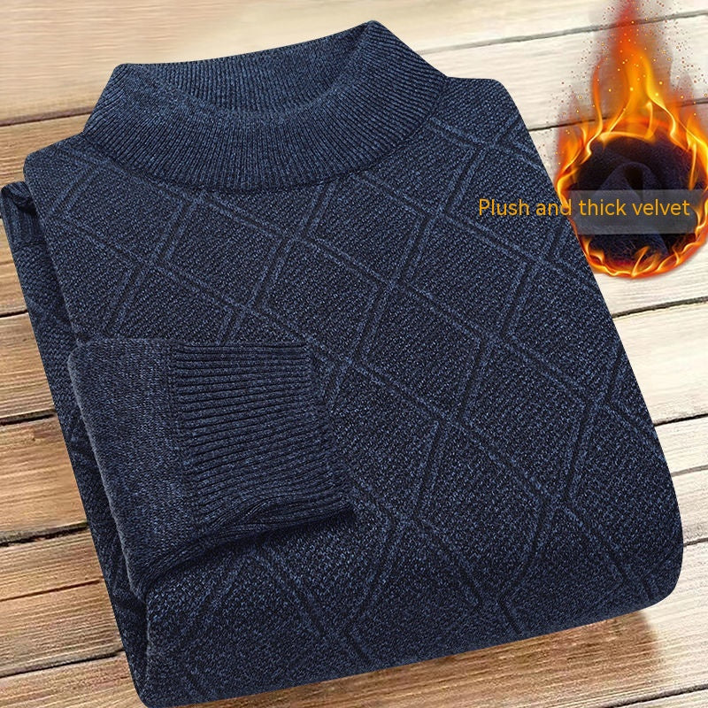 Autumn And Winter Men's Fleece-lined Sweater