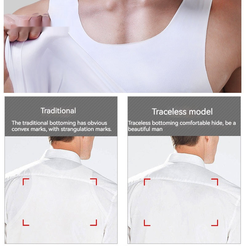 Ice Silk Seamless Men's Vest Round Neck Sleeveless Shirt Wide Shoulder Underwear