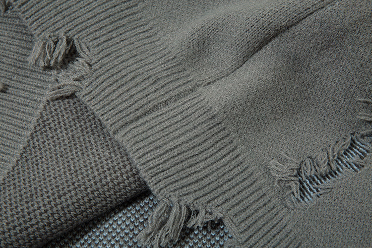 Butterfly Color Matching Hole With Cat Whisker Round Neck Sweater