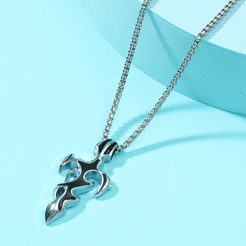 Drop Oil Cross Flame Fashionable Necklace Men