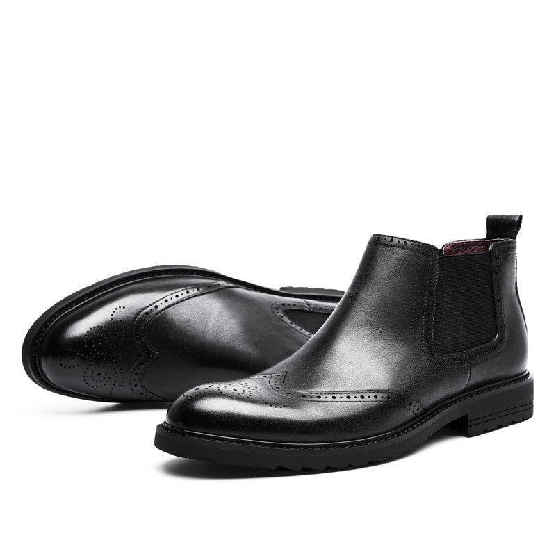 Autumn And Winter Leather Martin Boots Men's Block Carving