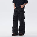 Distressed Multi-pocket Jeans Loose Wide-leg Overalls