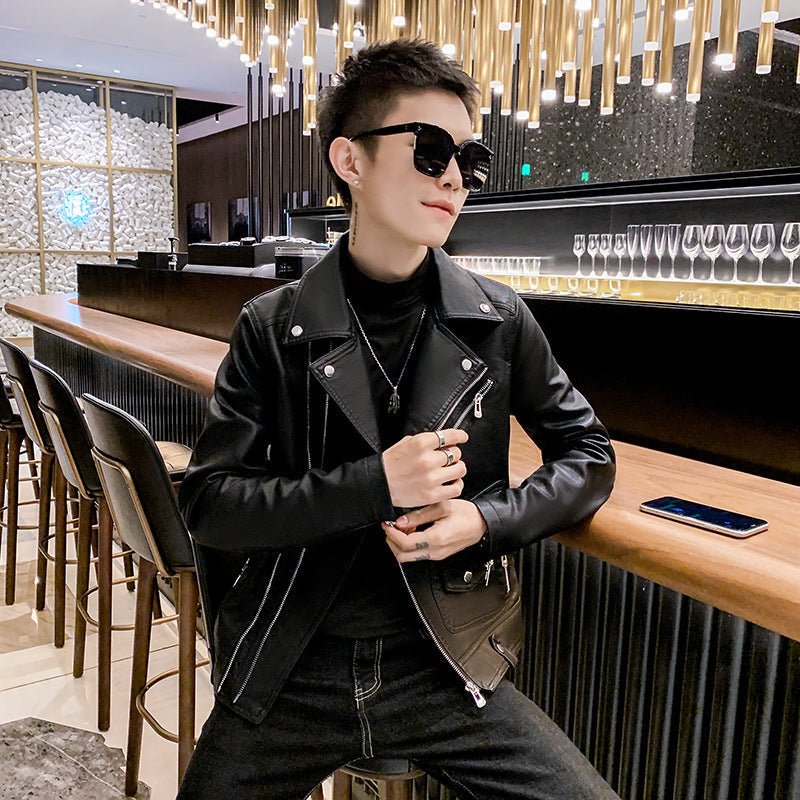 Leather Double Zipper Lapel Jacket