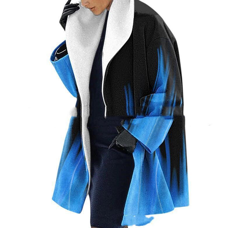 Thick Woolen Print Hooded Loose Medium Length Coat