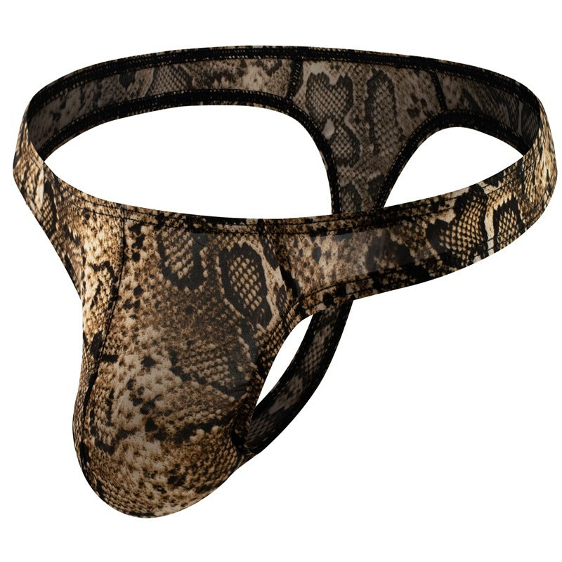 Men's Thong Snakeskin Pattern European And American Wild Leopard Print Underpants