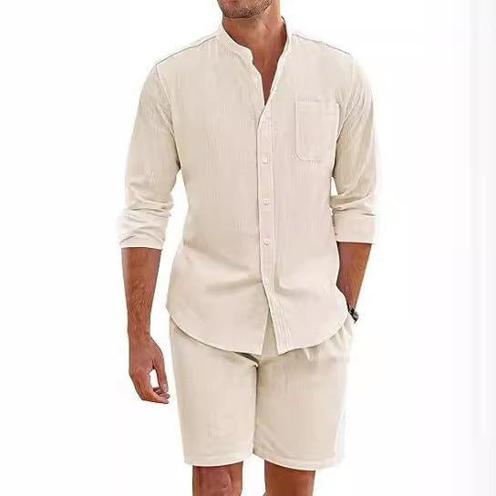 Men's Summer Two-piece Polyester Button Shirt
