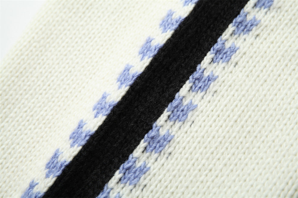 Contrast Color Round Neck Long Sleeve Sweater