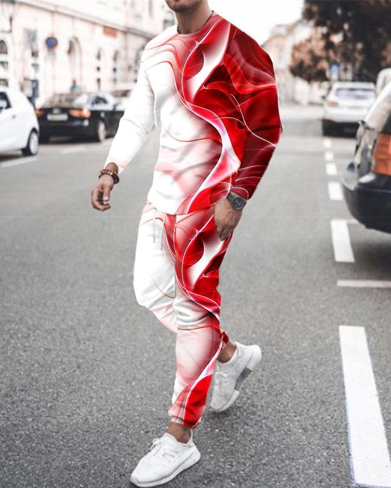 3d Digital Printing Crew Neck Sweater Sports Trousers Suit