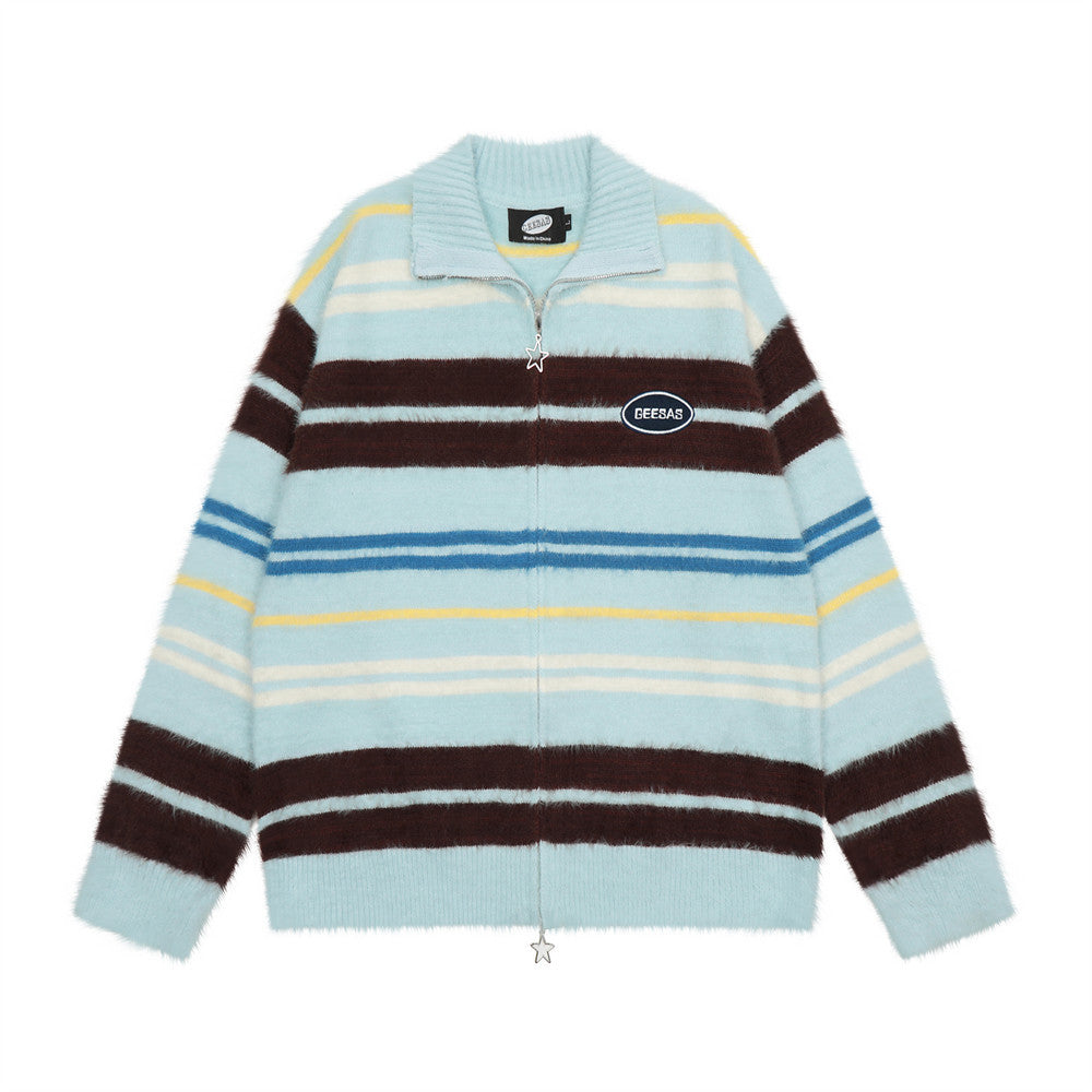 European And American Street Trendy Striped Knitted Cardigan Sweater