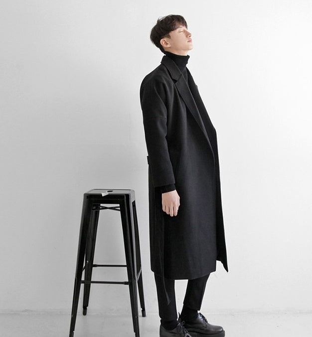 Autumn and winter woolen windbreaker men's long over the knee Korean version of the coat male long section of the young loose woolen coat tide