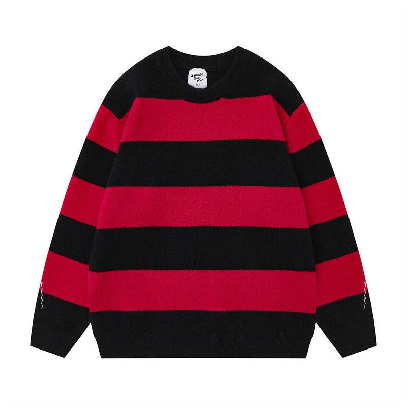 Contrast Color Striped Loose Sweater Men