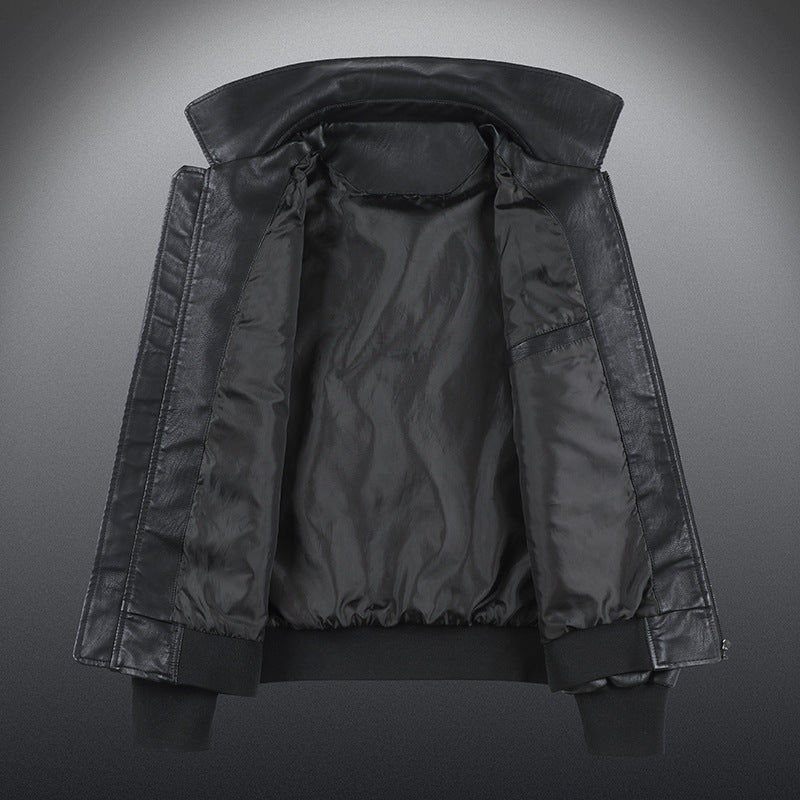 Men's Leather Jacket With Lapel PU Embroidered