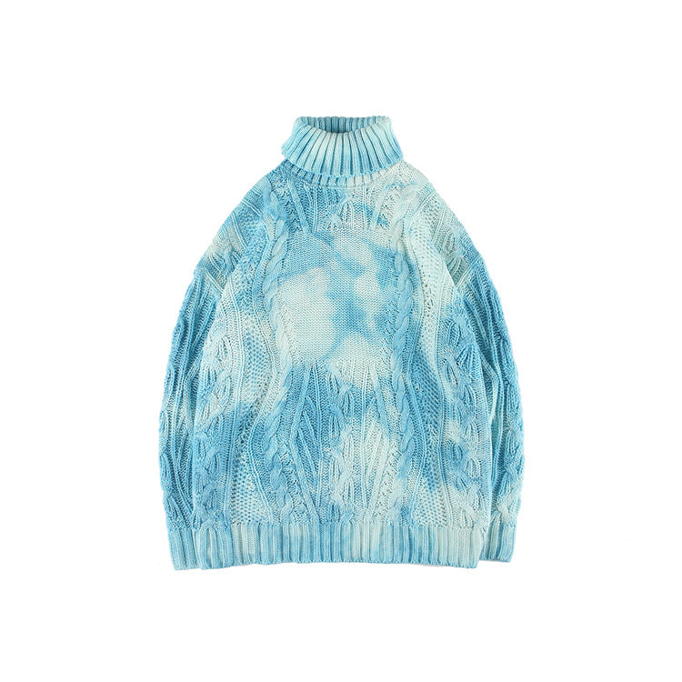 Unisex tie dye gradient turtleneck warm sweater