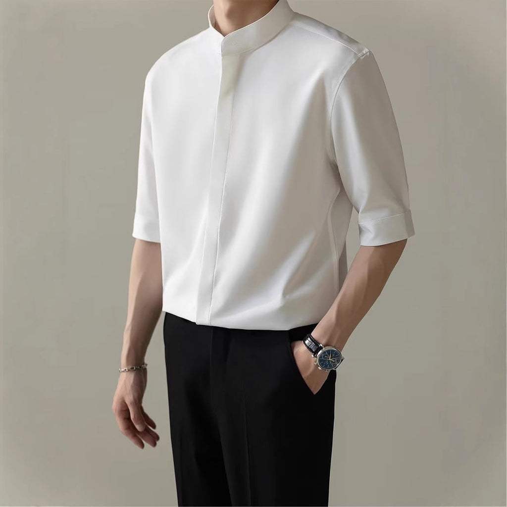 Thin Stand Collar Short Sleeve Shirt Men's Half Sleeve Shirt
