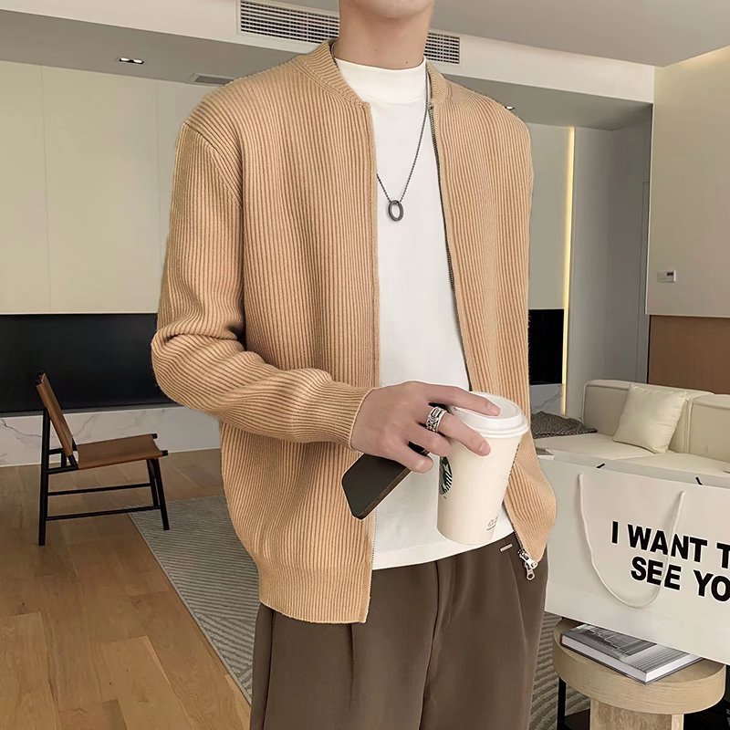 Fall Winter Men Solid Color Knitted Cardigan Sweater Coat
